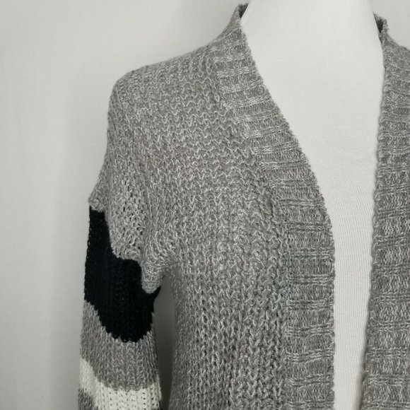 Ultra Flirt Gray Black Varsity Stripe Open Cardi - Picture 3 of 8